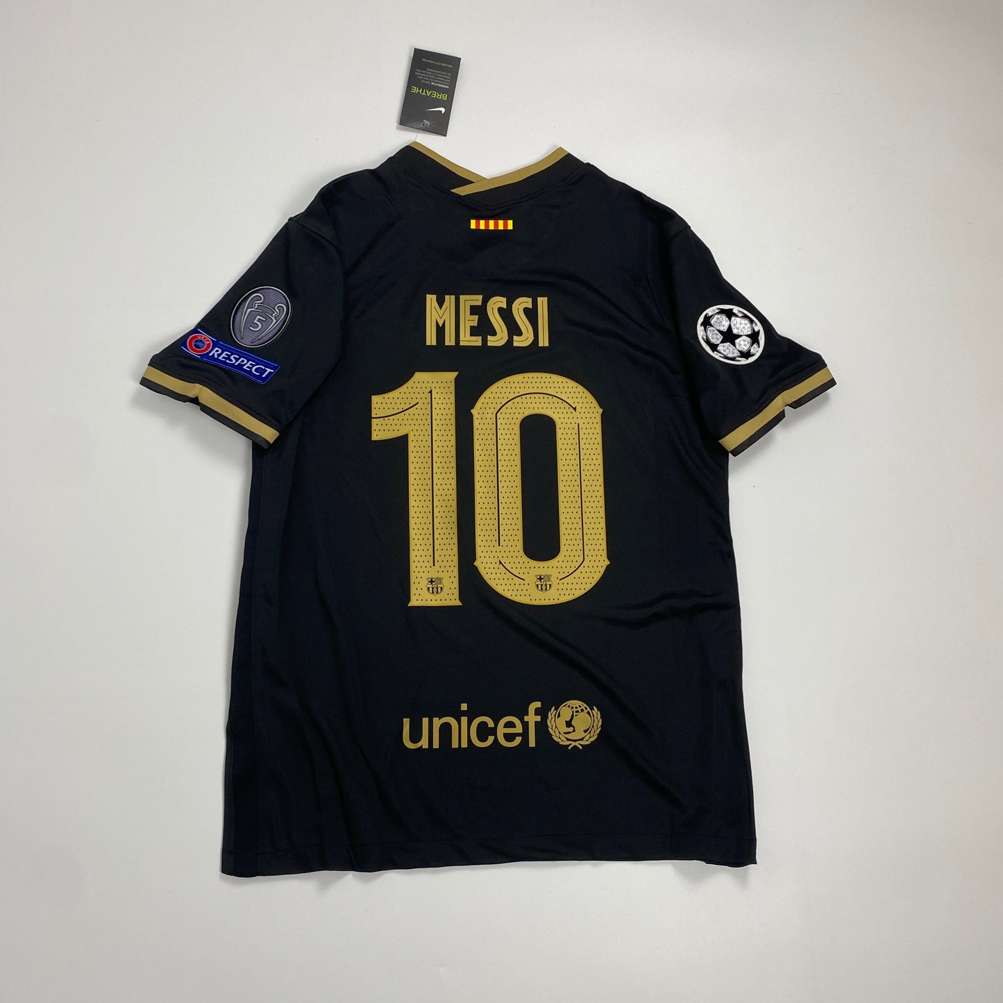 Authentic FC Barcelona 2020/21 UCL Away Jersey – Lionel Messi #10 (Black & Gold Edition)